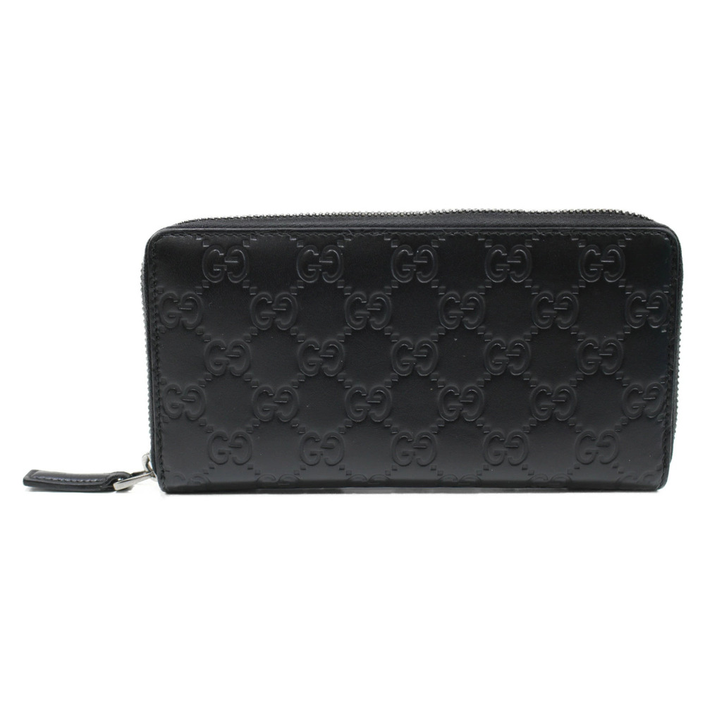 GUCCI Shima Guccissima Round Zipper Long Wallet Leather Black